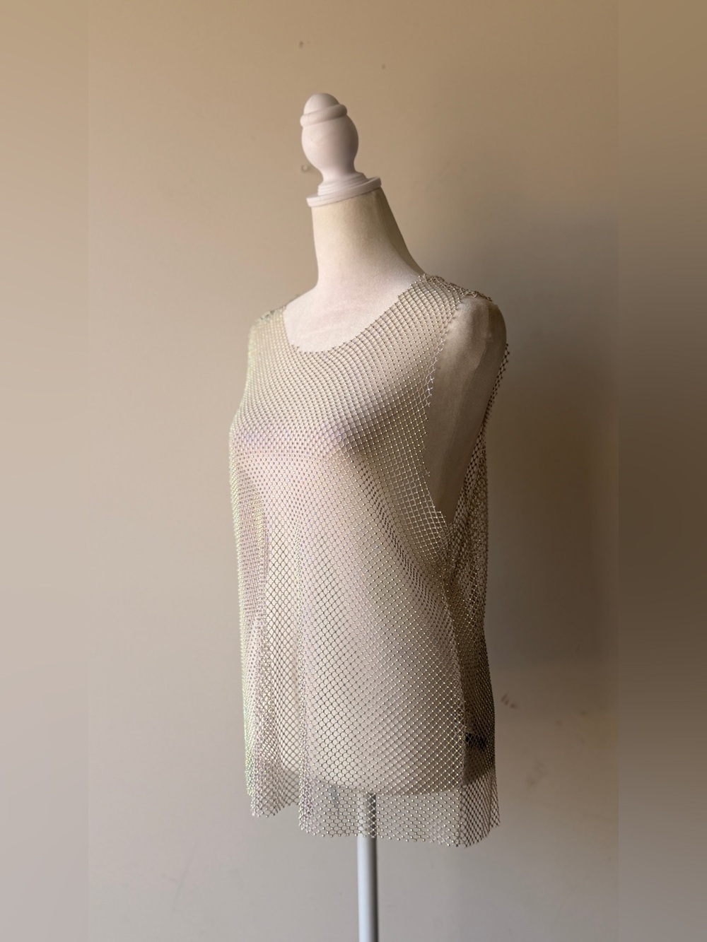 Haute Monde Iridescent Silver Mesh Shell Top